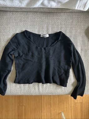 Jil Sander Black Cropped Scoop-Neck Cashmere Knit Top